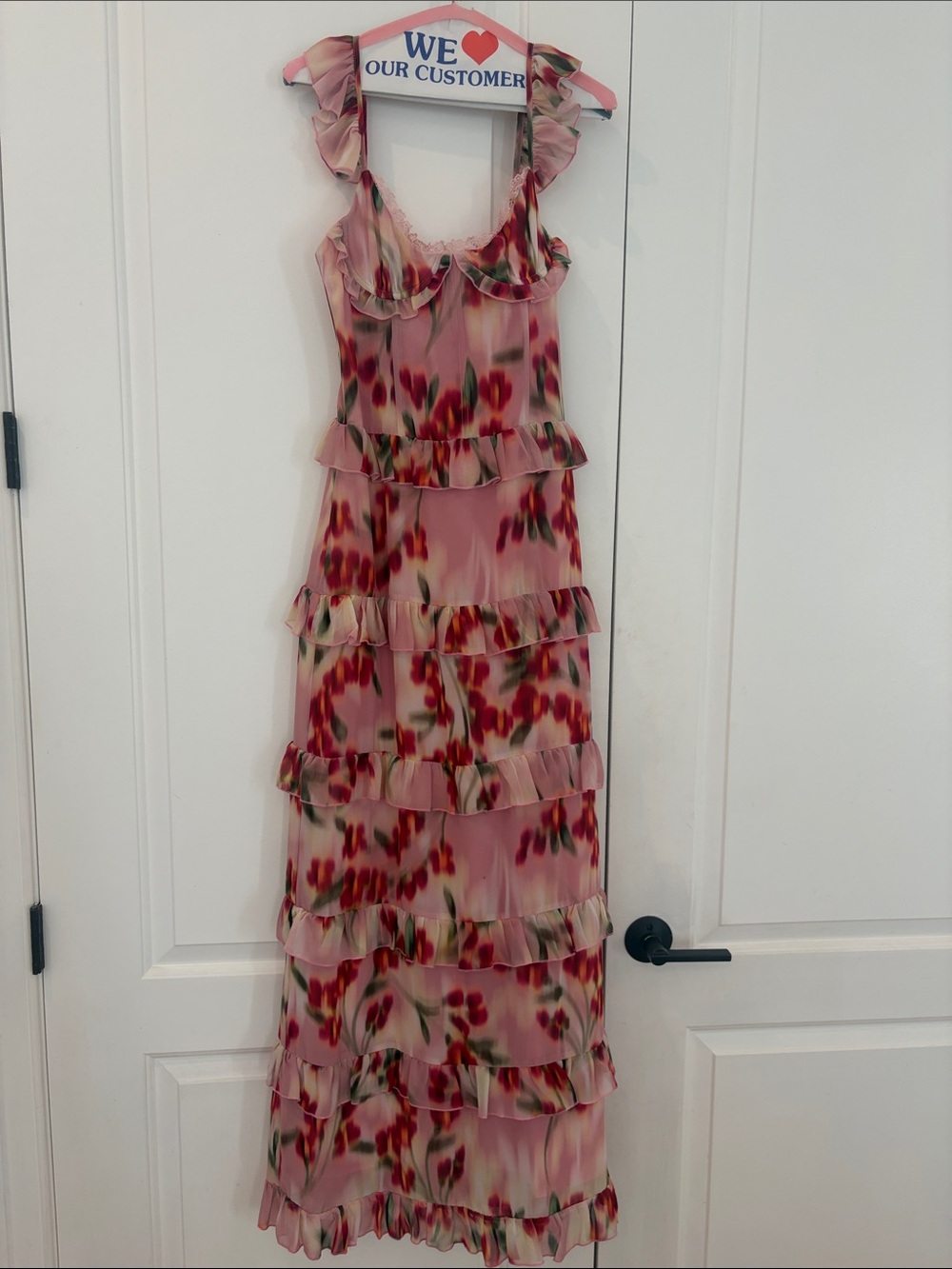Pink Floral Ruffle-Tier Maxi Dress with Ruffled Straps - Picture 6 of 7